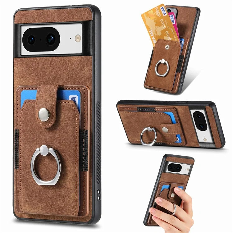 D2 For Google Pixel 8 Phone Case Ring Holder Kickstand TPU+PU Leather Phone Shell