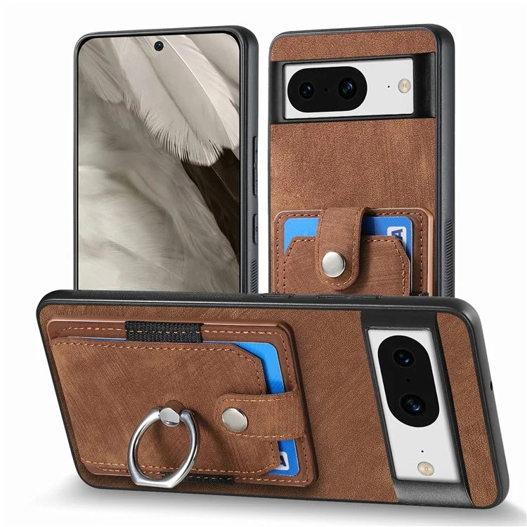 D2 For Google Pixel 8 Phone Case Ring Holder Kickstand TPU+PU Leather Phone Shell