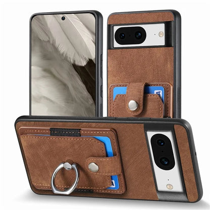 D2 For Google Pixel 8 Phone Case Ring Holder Kickstand TPU+PU Leather Phone Shell