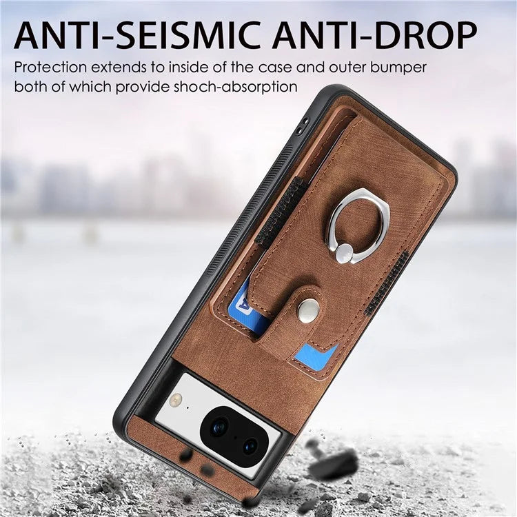 D2 For Google Pixel 8 Phone Case Ring Holder Kickstand TPU+PU Leather Phone Shell