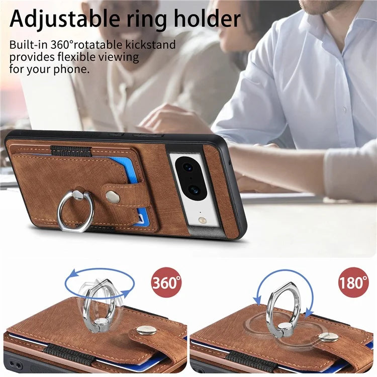 D2 For Google Pixel 8 Phone Case Ring Holder Kickstand TPU+PU Leather Phone Shell