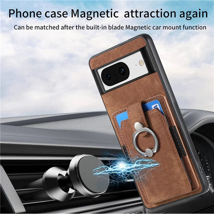 D2 For Google Pixel 8 Phone Case Ring Holder Kickstand TPU+PU Leather Phone Shell