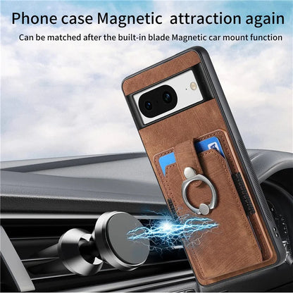 D2 For Google Pixel 8 Phone Case Ring Holder Kickstand TPU+PU Leather Phone Shell