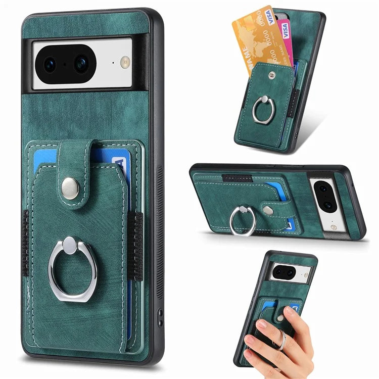 D2 For Google Pixel 8 Phone Case Ring Holder Kickstand TPU+PU Leather Phone Shell