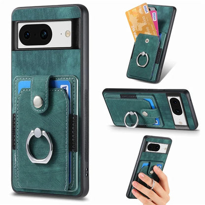 D2 For Google Pixel 8 Phone Case Ring Holder Kickstand TPU+PU Leather Phone Shell