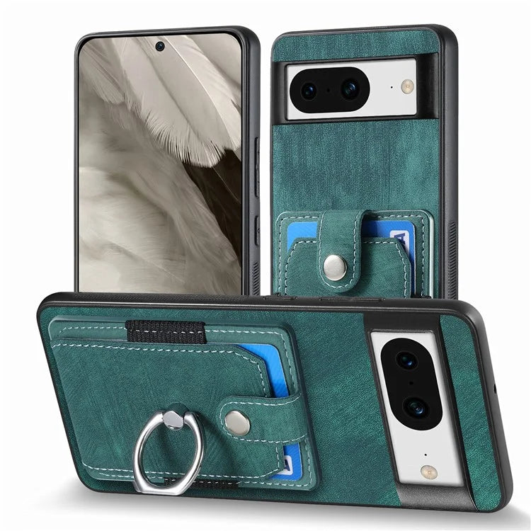D2 For Google Pixel 8 Phone Case Ring Holder Kickstand TPU+PU Leather Phone Shell