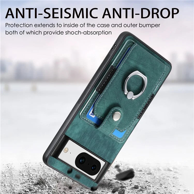 D2 For Google Pixel 8 Phone Case Ring Holder Kickstand TPU+PU Leather Phone Shell