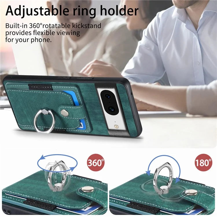 D2 For Google Pixel 8 Phone Case Ring Holder Kickstand TPU+PU Leather Phone Shell