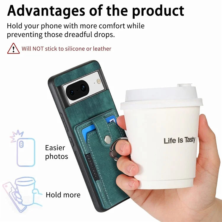 D2 For Google Pixel 8 Phone Case Ring Holder Kickstand TPU+PU Leather Phone Shell