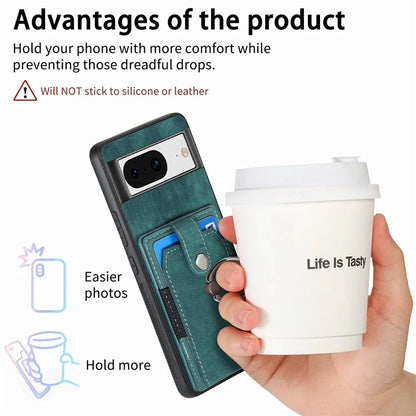 D2 For Google Pixel 8 Phone Case Ring Holder Kickstand TPU+PU Leather Phone Shell