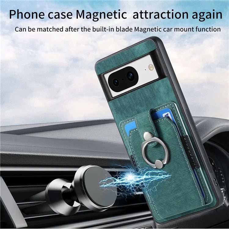 D2 For Google Pixel 8 Phone Case Ring Holder Kickstand TPU+PU Leather Phone Shell