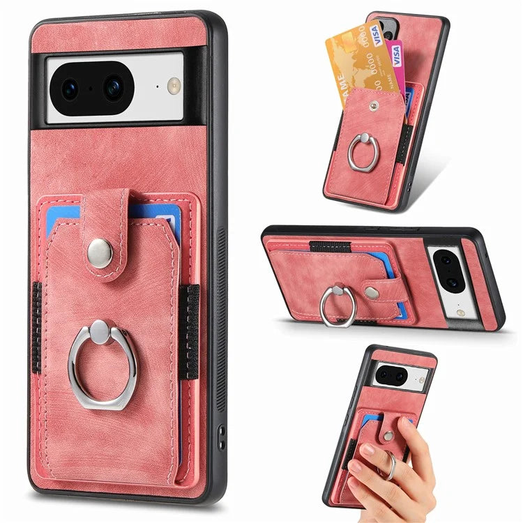 D2 For Google Pixel 8 Phone Case Ring Holder Kickstand TPU+PU Leather Phone Shell