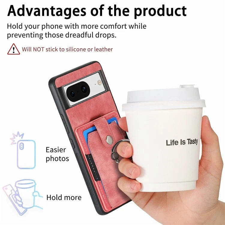 D2 For Google Pixel 8 Phone Case Ring Holder Kickstand TPU+PU Leather Phone Shell