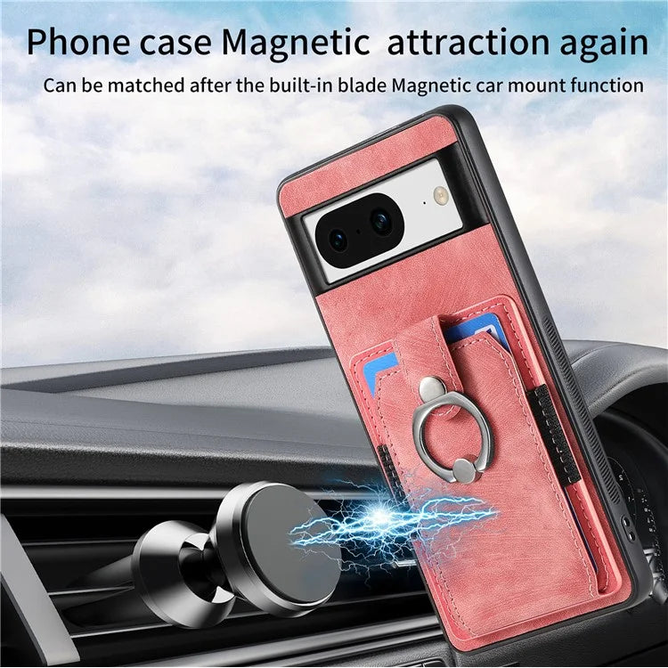D2 For Google Pixel 8 Phone Case Ring Holder Kickstand TPU+PU Leather Phone Shell