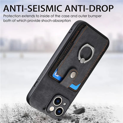 D2 For iPhone 13 6.1 inch Case Retro Rotation Ring Kickstand Leather Phone Back Cover