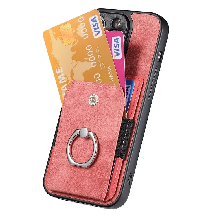 D2 For iPhone 13 6.1 inch Case Retro Rotation Ring Kickstand Leather Phone Back Cover