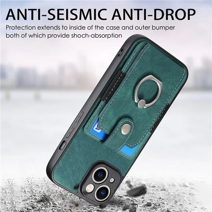 D2 For iPhone 13 6.1 inch Case Retro Rotation Ring Kickstand Leather Phone Back Cover