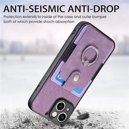 D2 For iPhone 13 6.1 inch Case Retro Rotation Ring Kickstand Leather Phone Back Cover
