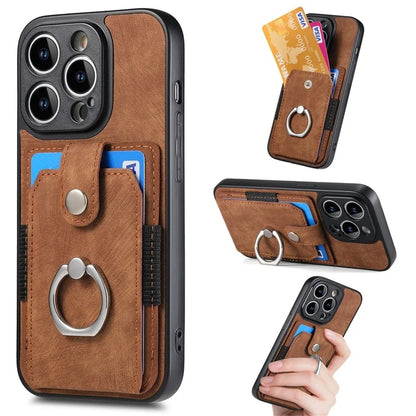 D2 For iPhone 14 Pro Max Phone Cover Ring Kickstand Card Holder PU Leather+TPU Phone Case