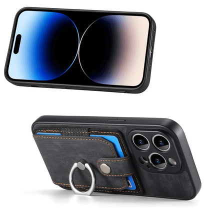 D2 For iPhone 14 Pro PU Leather+TPU Phone Cover Kickstand Card Holder Phone Case