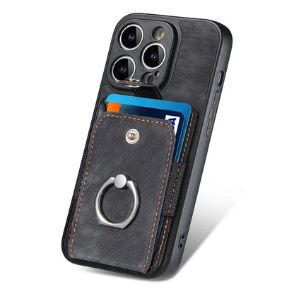 D2 For iPhone 14 Pro PU Leather+TPU Phone Cover Kickstand Card Holder Phone Case