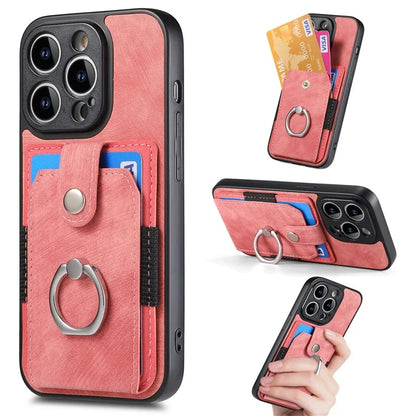 D2 For iPhone 14 Pro PU Leather+TPU Phone Cover Kickstand Card Holder Phone Case
