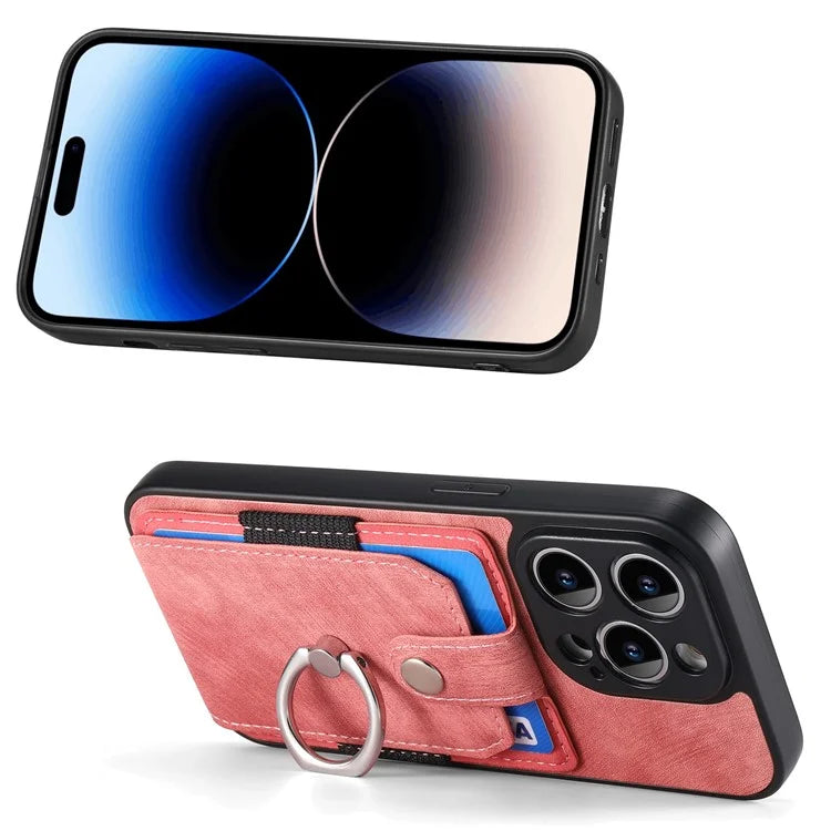 D2 For iPhone 14 Pro PU Leather+TPU Phone Cover Kickstand Card Holder Phone Case