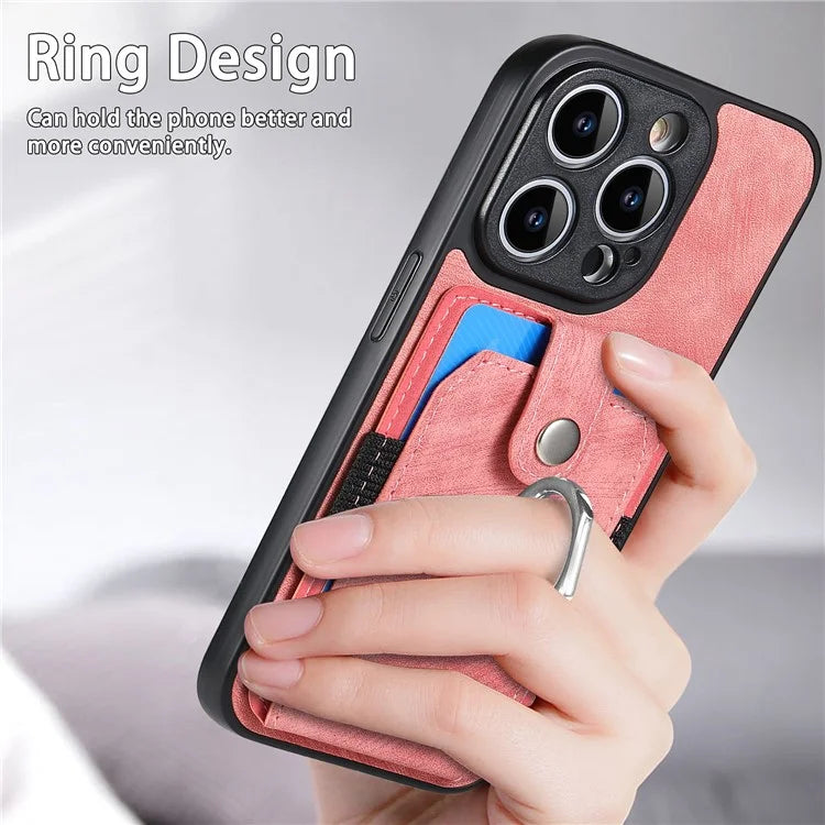 D2 For iPhone 14 Pro PU Leather+TPU Phone Cover Kickstand Card Holder Phone Case