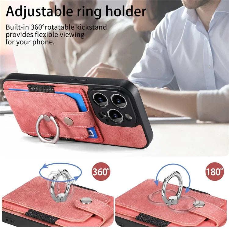 D2 For iPhone 14 Pro PU Leather+TPU Phone Cover Kickstand Card Holder Phone Case