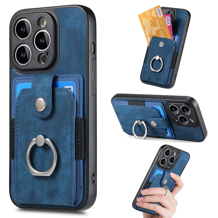 D2 For iPhone 14 Pro PU Leather+TPU Phone Cover Kickstand Card Holder Phone Case