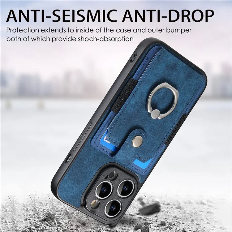 D2 For iPhone 14 Pro PU Leather+TPU Phone Cover Kickstand Card Holder Phone Case