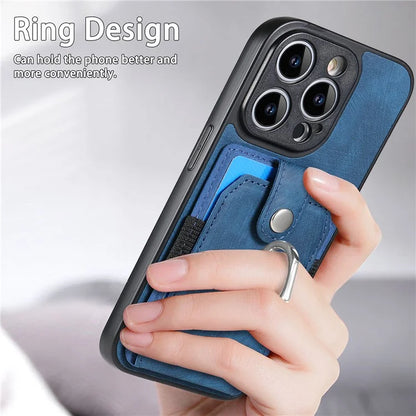 D2 For iPhone 14 Pro PU Leather+TPU Phone Cover Kickstand Card Holder Phone Case