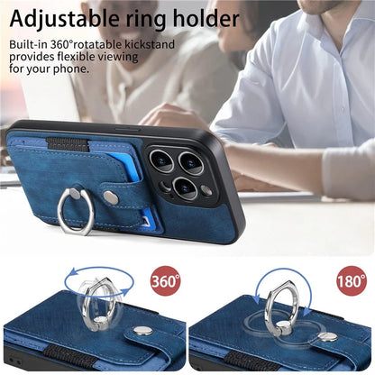 D2 For iPhone 14 Pro PU Leather+TPU Phone Cover Kickstand Card Holder Phone Case