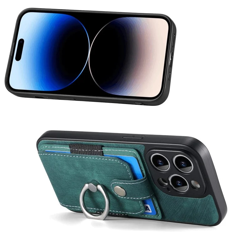 D2 For iPhone 14 Pro PU Leather+TPU Phone Cover Kickstand Card Holder Phone Case