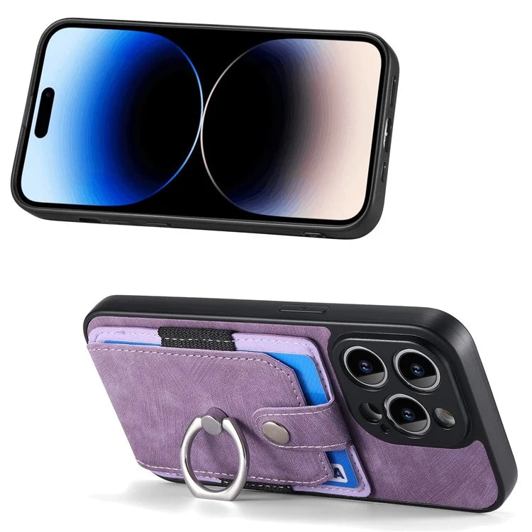 D2 For iPhone 14 Pro PU Leather+TPU Phone Cover Kickstand Card Holder Phone Case