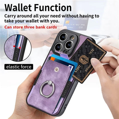 D2 For iPhone 14 Pro PU Leather+TPU Phone Cover Kickstand Card Holder Phone Case