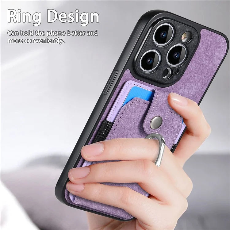 D2 For iPhone 14 Pro PU Leather+TPU Phone Cover Kickstand Card Holder Phone Case