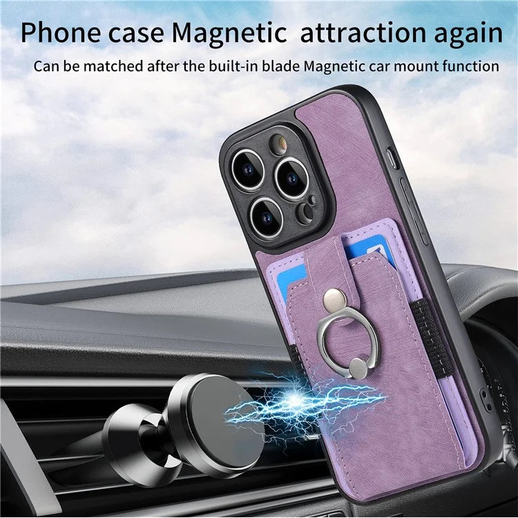 D2 For iPhone 14 Pro PU Leather+TPU Phone Cover Kickstand Card Holder Phone Case