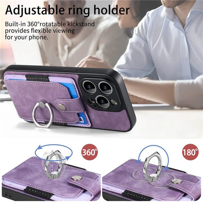 D2 For iPhone 14 Pro PU Leather+TPU Phone Cover Kickstand Card Holder Phone Case
