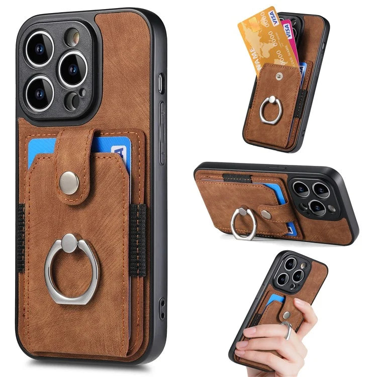 D2 For iPhone 14 Pro PU Leather+TPU Phone Cover Kickstand Card Holder Phone Case
