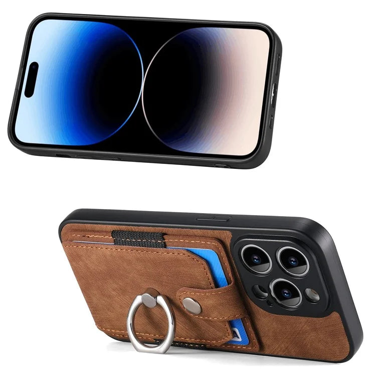 D2 For iPhone 14 Pro PU Leather+TPU Phone Cover Kickstand Card Holder Phone Case