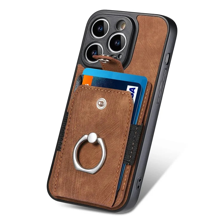 D2 For iPhone 14 Pro PU Leather+TPU Phone Cover Kickstand Card Holder Phone Case