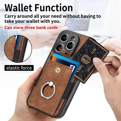 D2 For iPhone 14 Pro PU Leather+TPU Phone Cover Kickstand Card Holder Phone Case