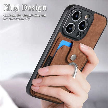 D2 For iPhone 14 Pro PU Leather+TPU Phone Cover Kickstand Card Holder Phone Case