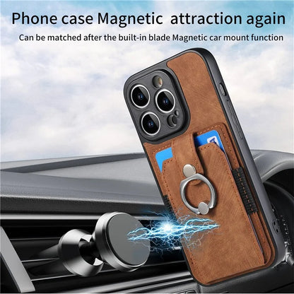 D2 For iPhone 14 Pro PU Leather+TPU Phone Cover Kickstand Card Holder Phone Case