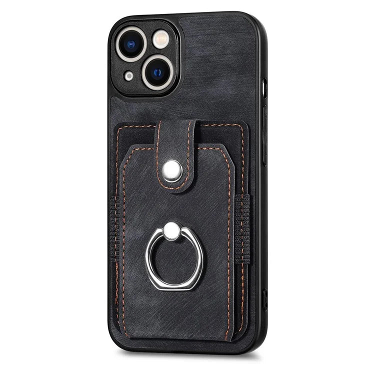 D2 Phone Case for iPhone 14 Ring Holder Kickstand TPU+PU Leather Phone Shell
