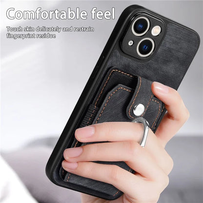 D2 Phone Case for iPhone 14 Ring Holder Kickstand TPU+PU Leather Phone Shell
