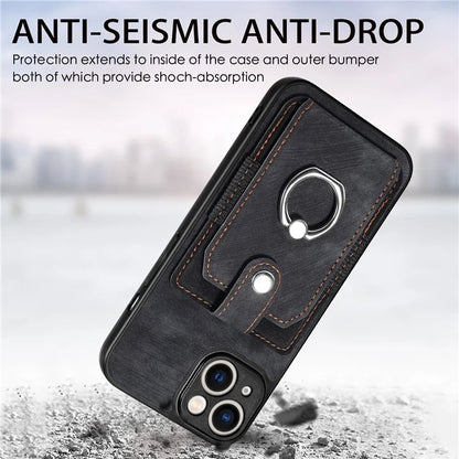 D2 Phone Case for iPhone 14 Ring Holder Kickstand TPU+PU Leather Phone Shell