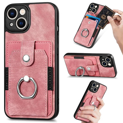 D2 Phone Case for iPhone 14 Ring Holder Kickstand TPU+PU Leather Phone Shell