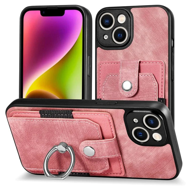 D2 Phone Case for iPhone 14 Ring Holder Kickstand TPU+PU Leather Phone Shell